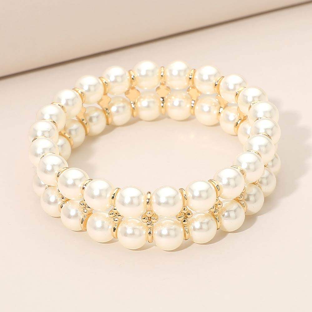 Double Row Pearl Beaded Stretch Bracelet - Madeline Love - Flyclothing LLC