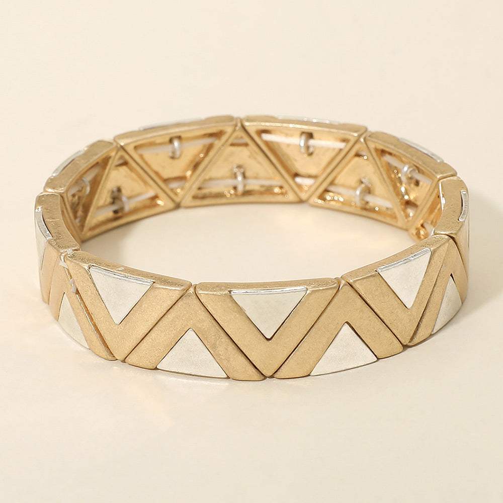 Worn Metal Geometric Triangle Beaded Stretch Bracelet - Madeline Love - Flyclothing LLC