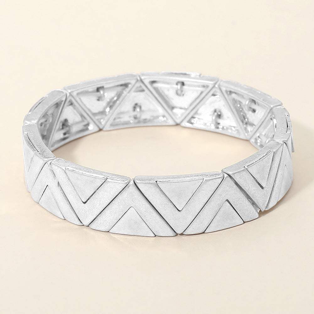 Worn Metal Geometric Triangle Beaded Stretch Bracelet - Madeline Love - Flyclothing LLC