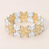 Geometric Floral Metal Beaded Stretch Statement Bracelet - Madeline Love - Flyclothing LLC