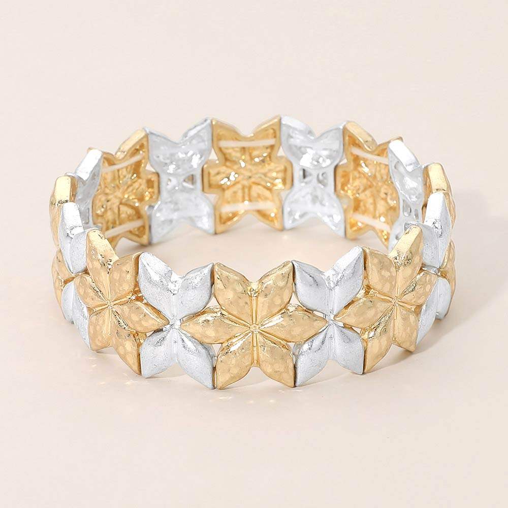 Geometric Floral Metal Beaded Stretch Statement Bracelet - Madeline Love - Flyclothing LLC