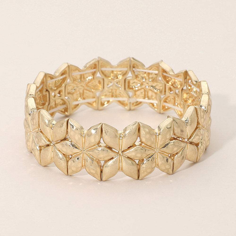 Geometric Floral Metal Beaded Stretch Statement Bracelet - Madeline Love - Flyclothing LLC