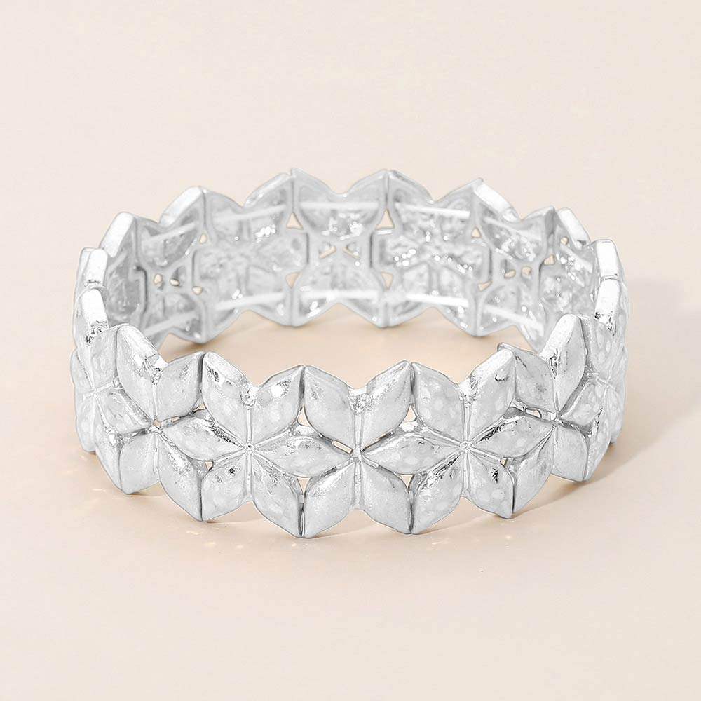 Geometric Floral Metal Beaded Stretch Statement Bracelet - Madeline Love - Flyclothing LLC