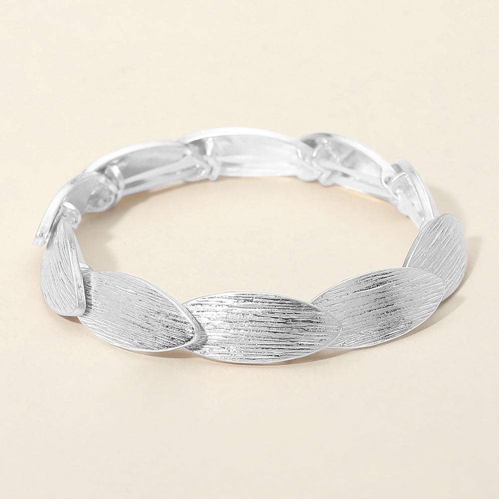 Textured Metal Oval Overlapped Beaded Stretch Bracelet - Madeline Love - Flyclothing LLC