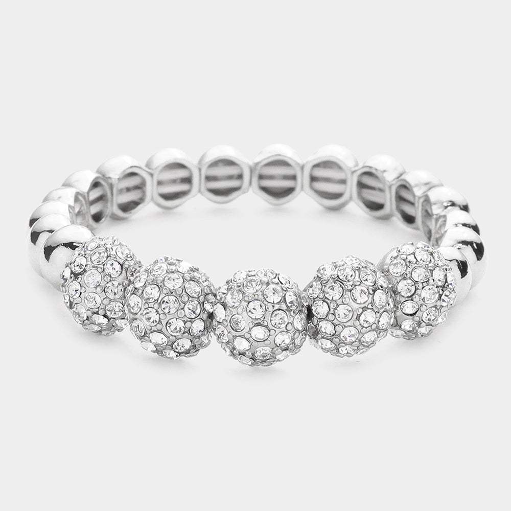 Rhinestone Embellished Metal Dome Stretch Bracelet - Madeline Love - Flyclothing LLC