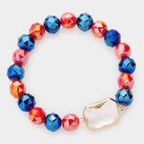 Lucite Accented Faceted Beaded Stretch Bracelet - Madeline Love - Flyclothing LLC