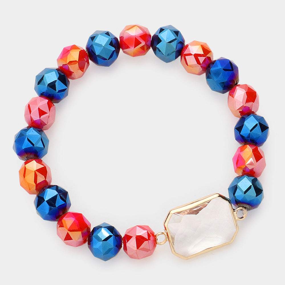 Lucite Accented Faceted Beaded Stretch Bracelet - Madeline Love - Flyclothing LLC