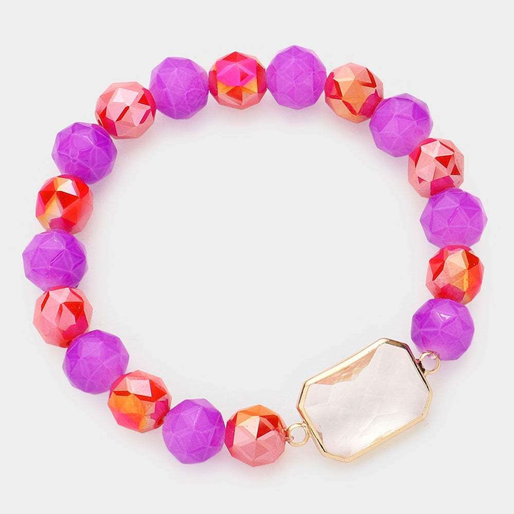 Lucite Accented Faceted Beaded Stretch Bracelet - Madeline Love - Flyclothing LLC