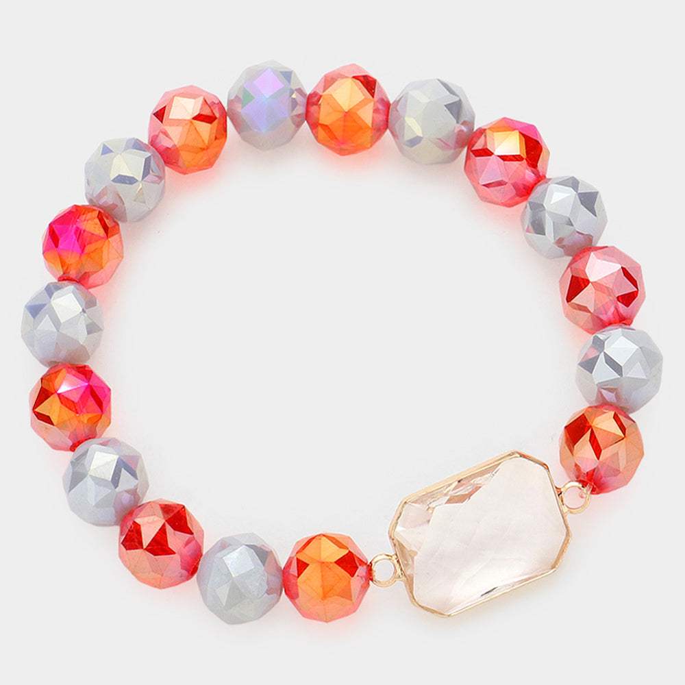 Lucite Accented Faceted Beaded Stretch Bracelet - Madeline Love - Flyclothing LLC