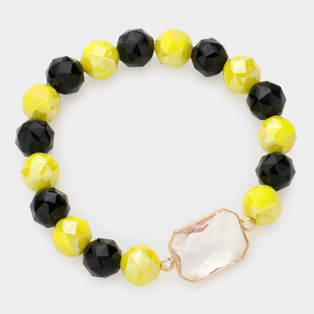 Lucite Accented Faceted Beaded Stretch Bracelet - Madeline Love - Flyclothing LLC
