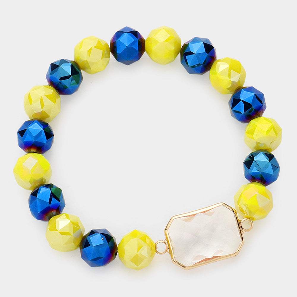 Lucite Accented Faceted Beaded Stretch Bracelet - Madeline Love - Flyclothing LLC
