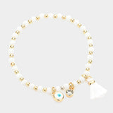 Evil Eye Round Stone Tassel Charm Faceted Beaded Stretch Bracelet - Madeline Love - Flyclothing LLC