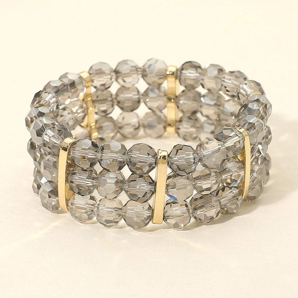 Triple Row Faceted Beaded Strand Stretch Bracelet - Madeline Love - Flyclothing LLC