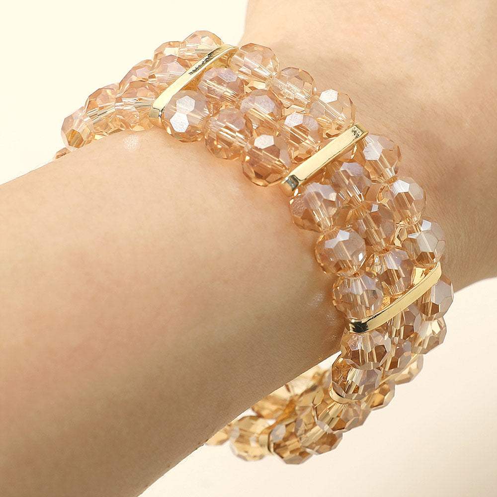 Triple Row Faceted Beaded Strand Stretch Bracelet - Madeline Love - Flyclothing LLC