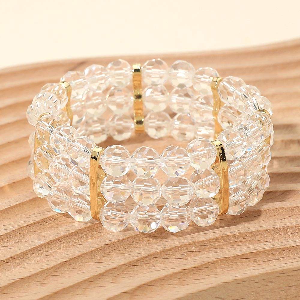 Triple Row Faceted Beaded Strand Stretch Bracelet - Madeline Love - Flyclothing LLC