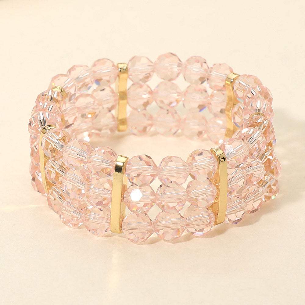 Triple Row Faceted Beaded Strand Stretch Bracelet - Madeline Love - Flyclothing LLC