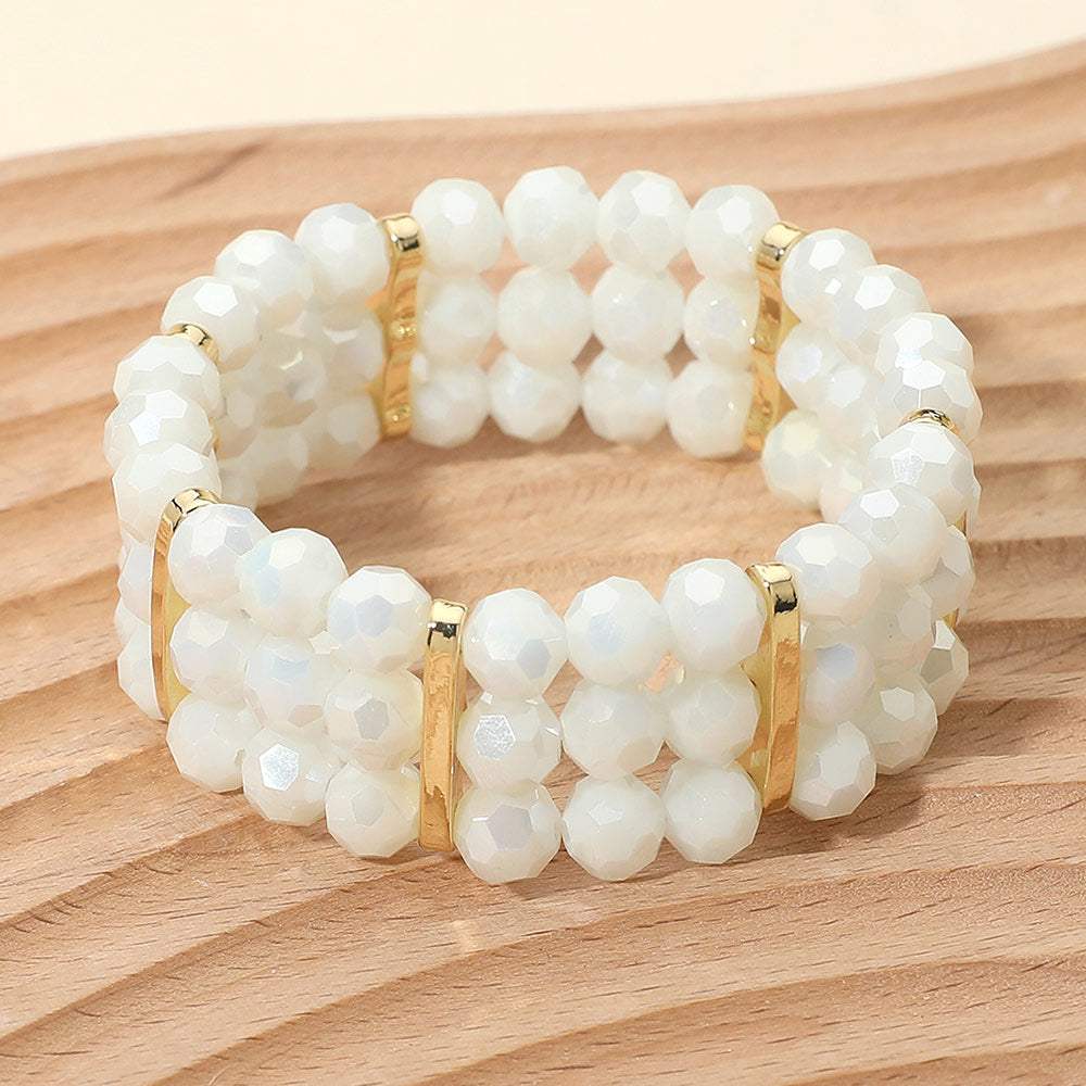 Triple Row Faceted Beaded Strand Stretch Bracelet - Madeline Love - Flyclothing LLC
