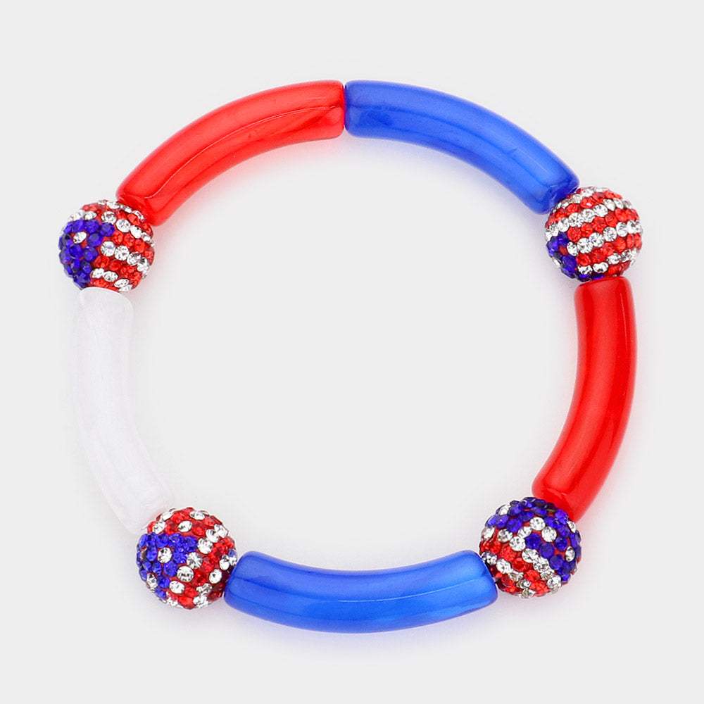 American USA Flag Shamballa Ball Pointed Stretch Bracelet - Madeline Love - Flyclothing LLC
