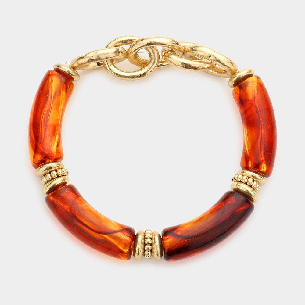 Metal Chain Accented Celluloid Acetate Stretch Bracelet - Madeline Love - Flyclothing LLC