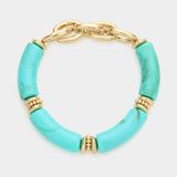 Metal Chain Accented Celluloid Acetate Stretch Bracelet - Madeline Love - Flyclothing LLC