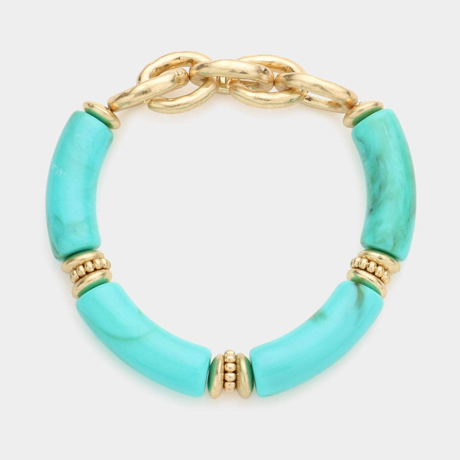 Metal Chain Accented Celluloid Acetate Stretch Bracelet - Madeline Love - Flyclothing LLC
