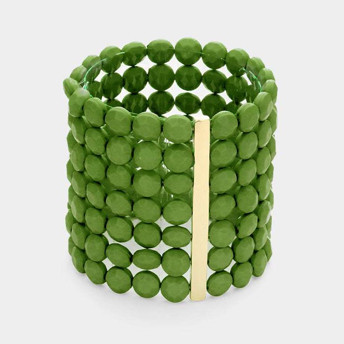 7Rows Wide Faceted Round Beaded Stretch Bracelet - Madeline Love - Flyclothing LLC
