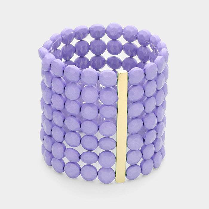 7Rows Wide Faceted Round Beaded Stretch Bracelet - Madeline Love - Flyclothing LLC