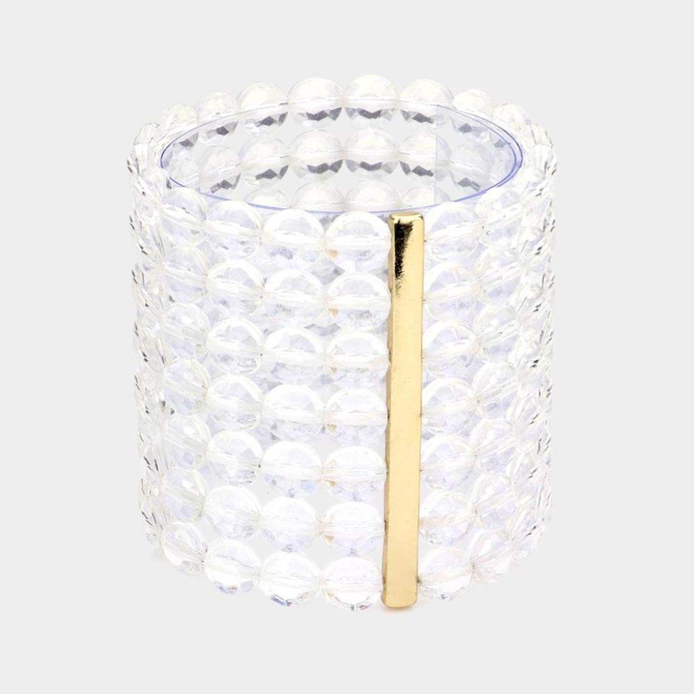 7Rows Wide Faceted Round Clear Lucite Beaded Stretch Bracelet - Madeline Love - Flyclothing LLC