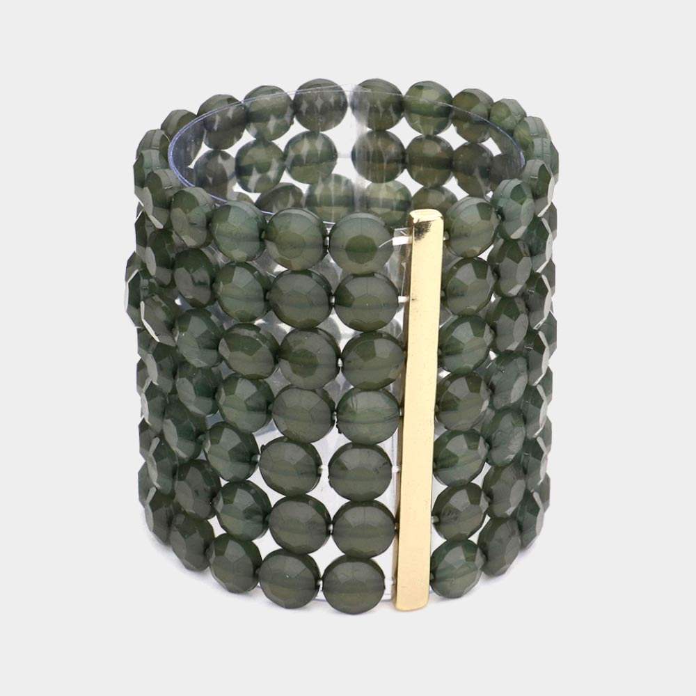 7Rows Wide Faceted Round Beaded Stretch Bracelet - Madeline Love - Flyclothing LLC