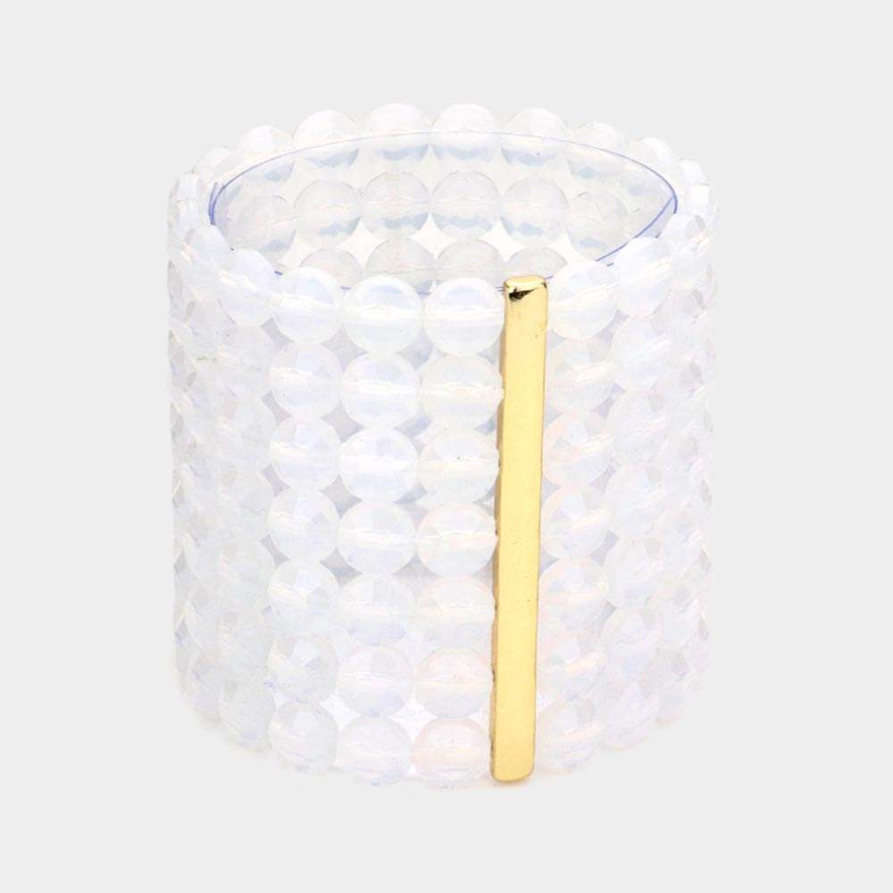 7Rows Wide Faceted Round Beaded Stretch Bracelet - Madeline Love - Flyclothing LLC