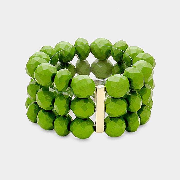 3Rows Faceted Beaded Ball Stretch Bracelet - Madeline Love - Flyclothing LLC