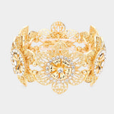 Rhinestone Embellished Cutout Metal Flower Stretch Bracelet - Madeline Love - Flyclothing LLC
