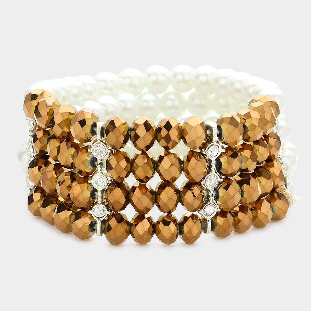 Two Tone Pearl Glass Bead Stretch Bracelet - Madeline Love - Flyclothing LLC