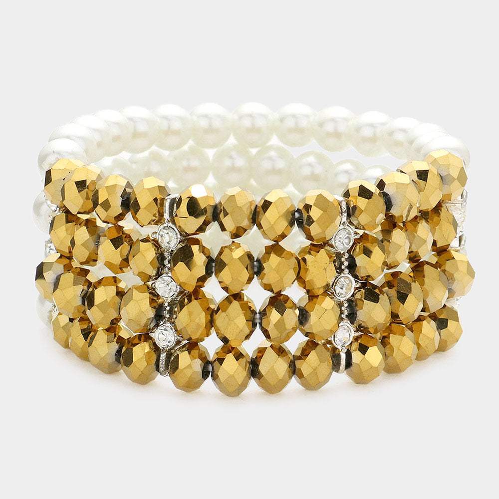 Two Tone Pearl Glass Bead Stretch Bracelet - Madeline Love - Flyclothing LLC