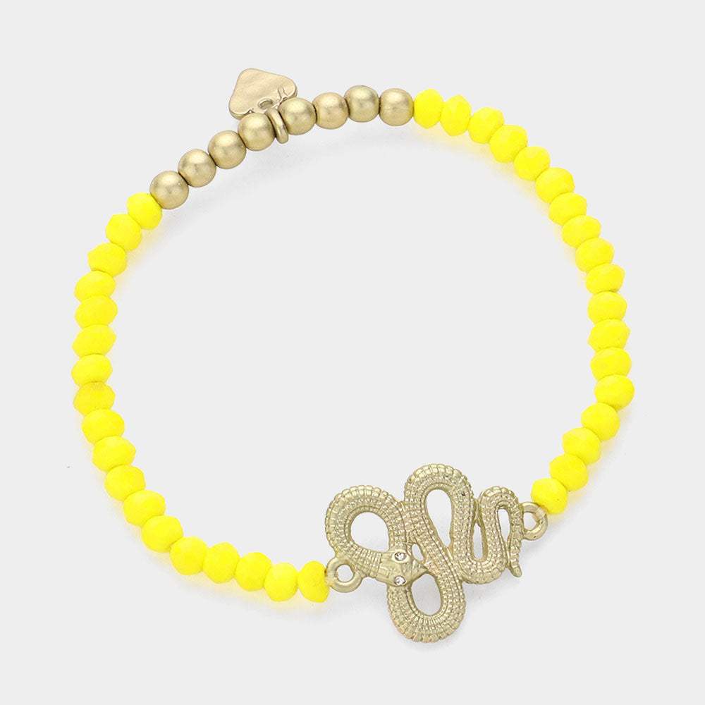 Snake Charm Pointed Faceted Beaded Stretch Bracelet - Madeline Love - Flyclothing LLC