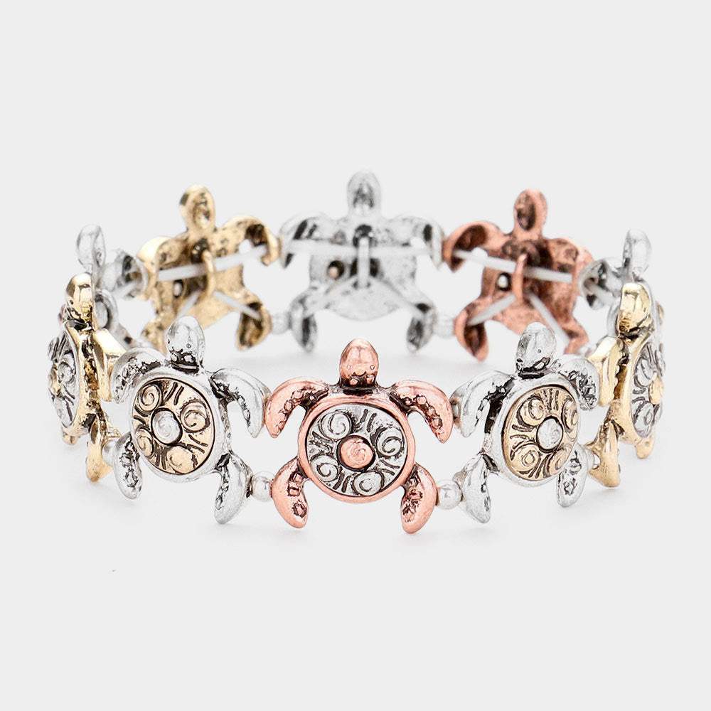 Burnished Metal Turtle Stretch Bracelet - Madeline Love - Flyclothing LLC