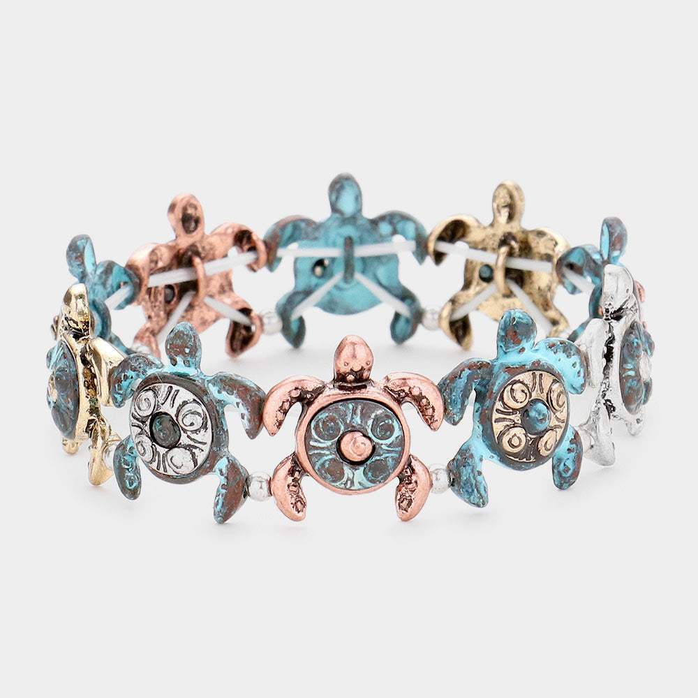 Burnished Metal Turtle Stretch Bracelet - Madeline Love - Flyclothing LLC