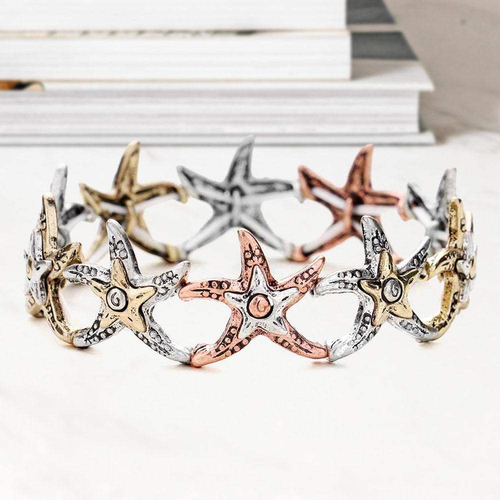 Hammered Metal Starfish Stretch Bracelet - Madeline Love - Flyclothing LLC