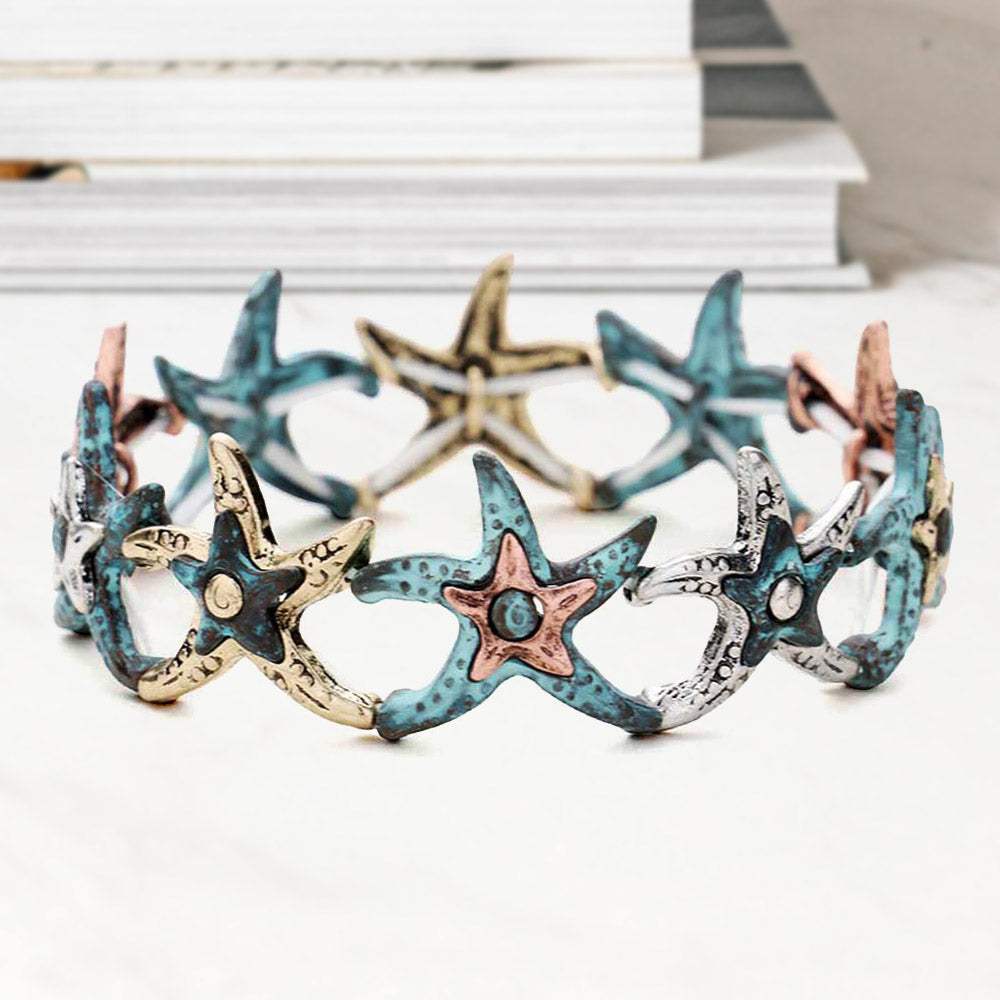 Hammered Metal Starfish Stretch Bracelet - Madeline Love - Flyclothing LLC