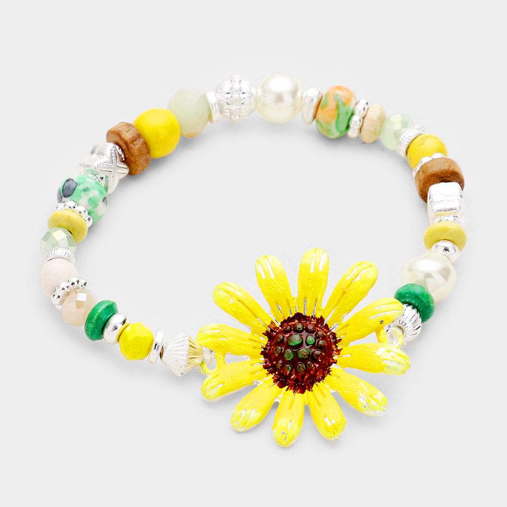 Multi Beaded Bloom Flower Stretch Bracelet - Madeline Love - Flyclothing LLC