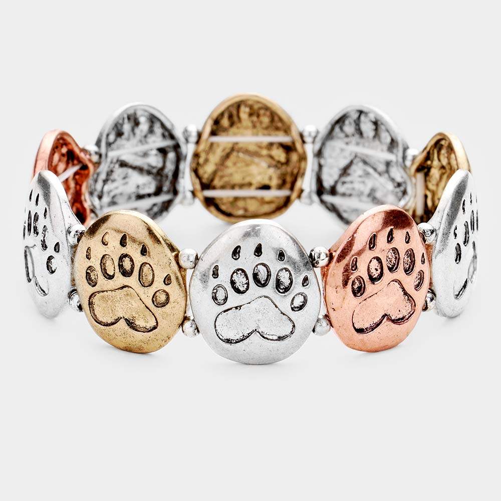Textured Metal Paw Stretch Bracelet - Madeline Love - Flyclothing LLC
