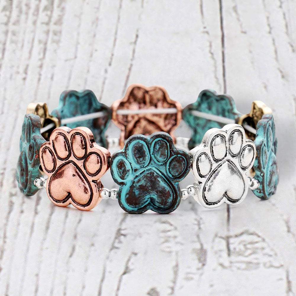 Textured Metal Paw Stretch Bracelet - Madeline Love - Flyclothing LLC