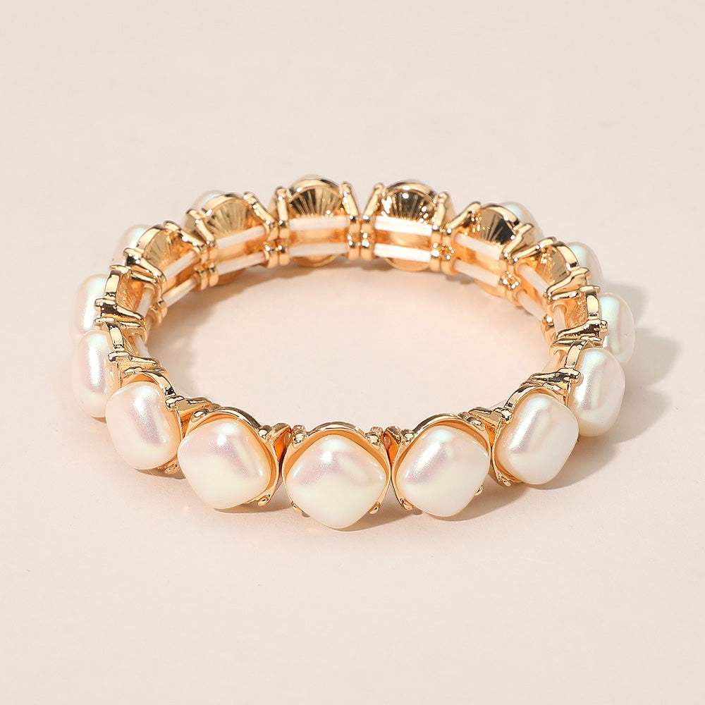 Elegant Square Pearl Beaded Stretch Statement Bracelet - Madeline Love - Flyclothing LLC