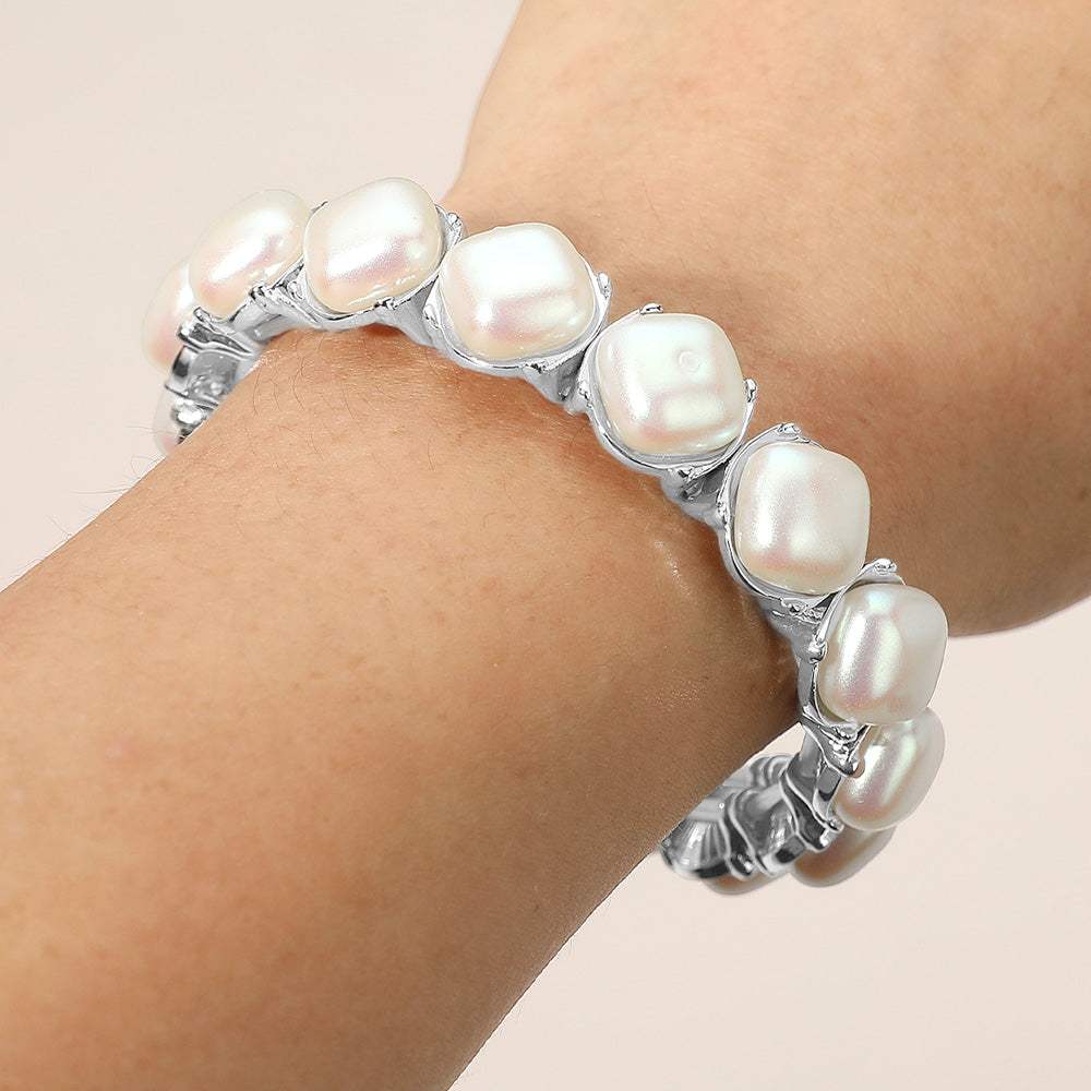 Elegant Square Pearl Beaded Stretch Statement Bracelet - Madeline Love - Flyclothing LLC