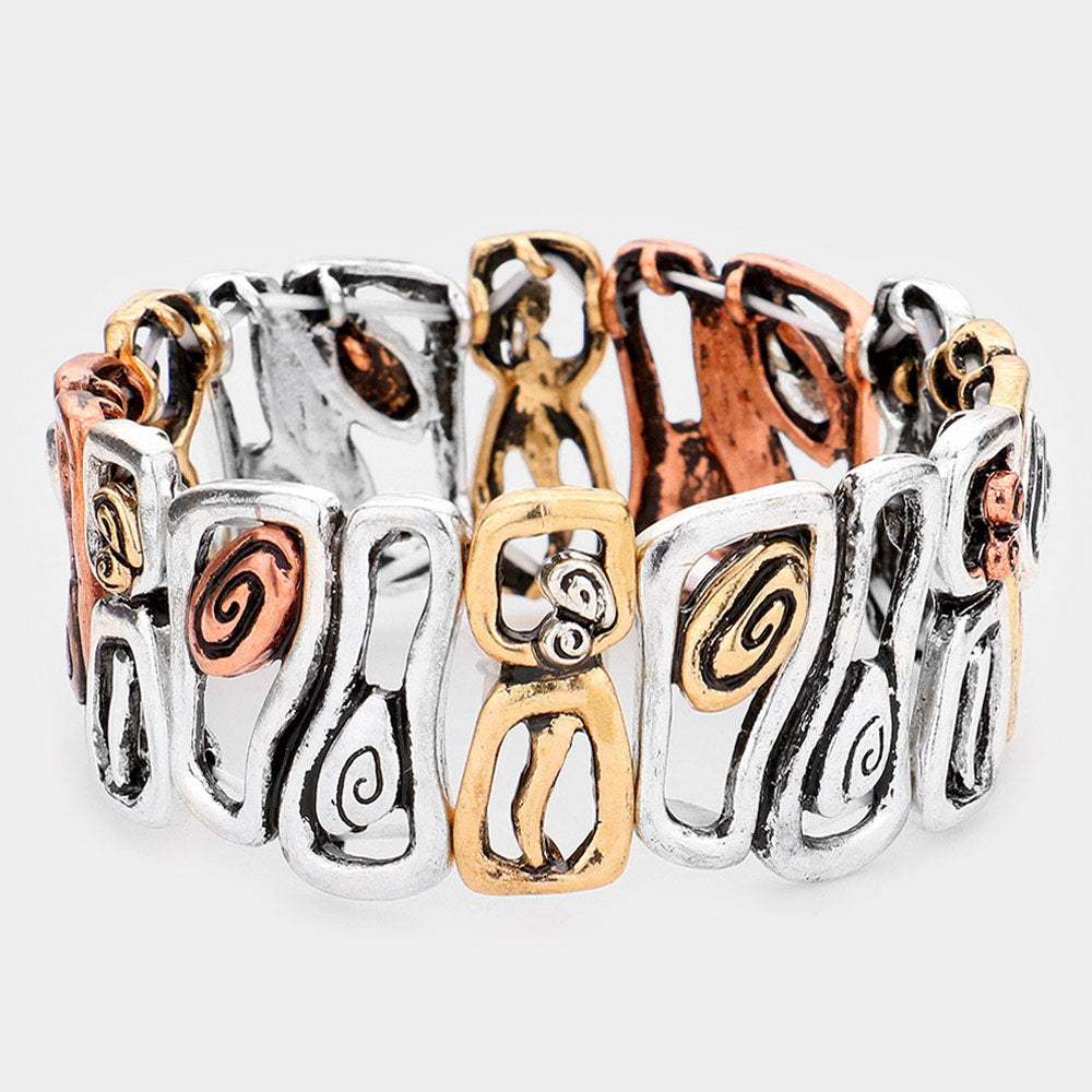 Abstract Antique Metal Stretch Bracelet - Madeline Love - Flyclothing LLC