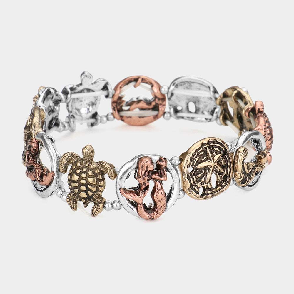 Sea Life Antique Metal Pendant Link Stretch Bracelet - Madeline Love - Flyclothing LLC