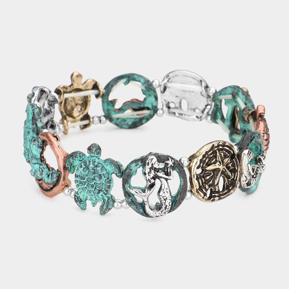Sea Life Antique Metal Pendant Link Stretch Bracelet - Madeline Love - Flyclothing LLC