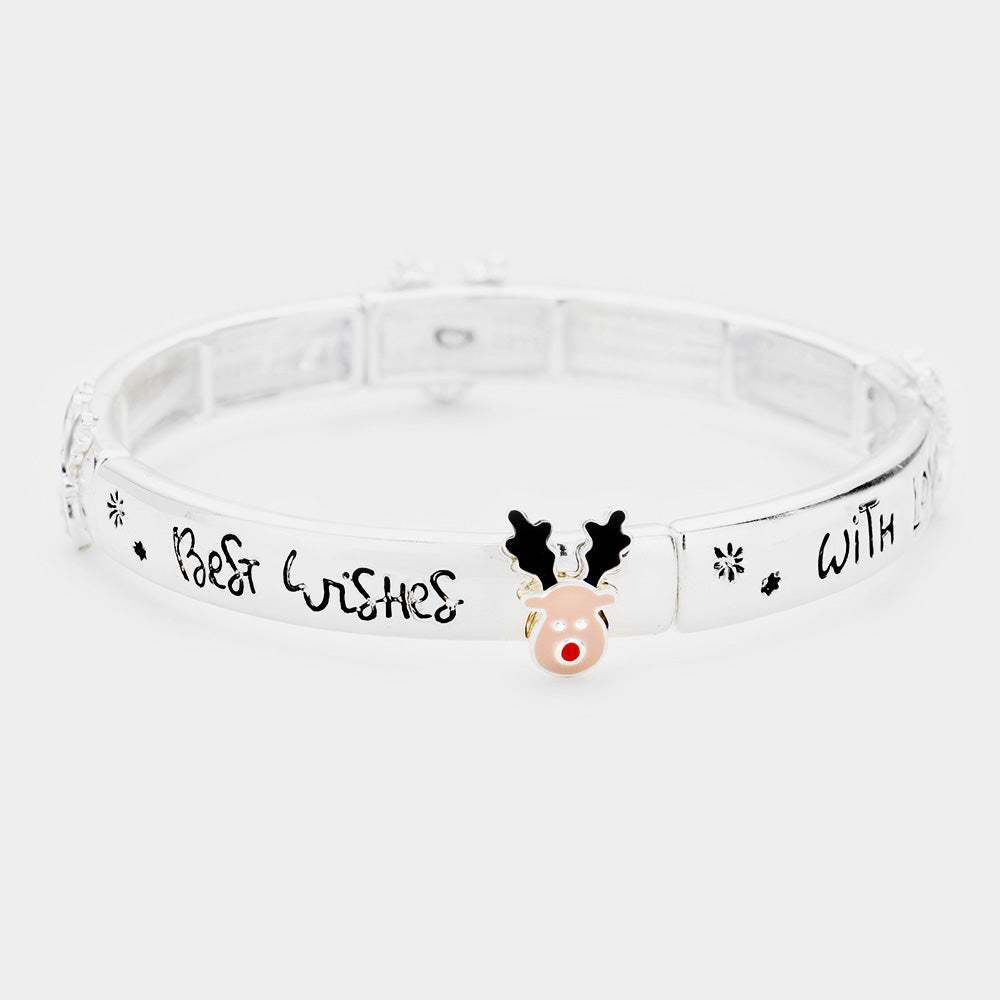 Enamel Rudolph Pointed Christmas Message Stretch Bracelet - Madeline Love - Flyclothing LLC