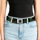 BD Wings Logo CLOSE-UP Full Color Black Silver Seatbelt Belt - Camo Olive Webbing