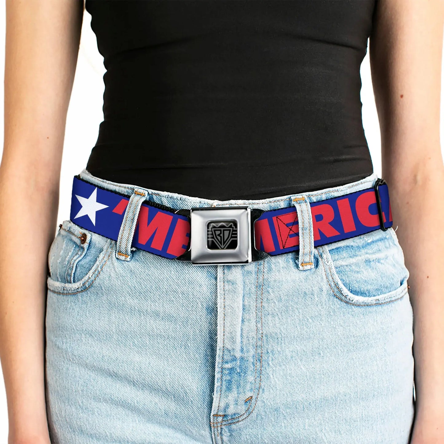 'MERICA Star USA Seatbelt Belt – World Cup 2026 Fan Gear (Blue/Red/White) - Buckle-Down - Flyclothing LLC